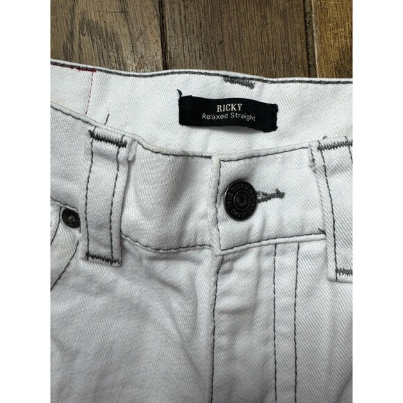 True RELIGION White Denim Jeans Ricky Relaxed Straight Mens 30 Snap Pocket - Picture 6 of 8
